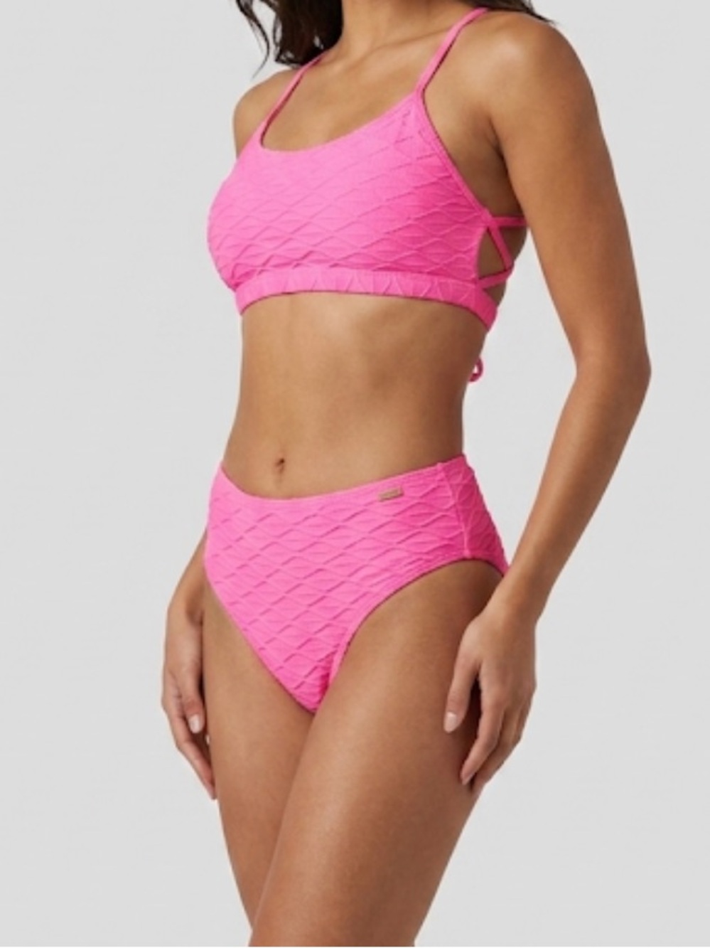 Live Life on the Beach Pink Textured Bikini Set